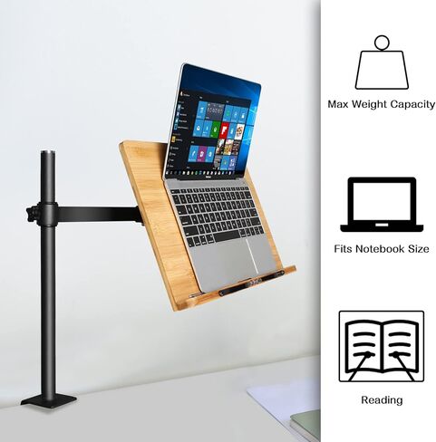 wishacc Book Stand Height Adjustable - X-Large Table Side Bamboo Reading Mount Holder with Clamp for Reading Hands Free, Desktop Cookbook Rest 15.4 x 11 inch in Kuwait