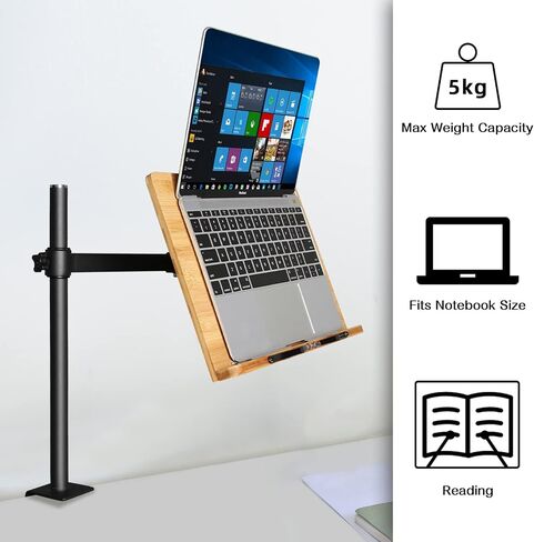 wishacc Book Stand Height Adjustable - X-Large Table Side Bamboo Reading Mount Holder with Clamp for Reading Hands Free, Desktop Cookbook Rest 15.4 x 11 inch in Saudi Arabia
