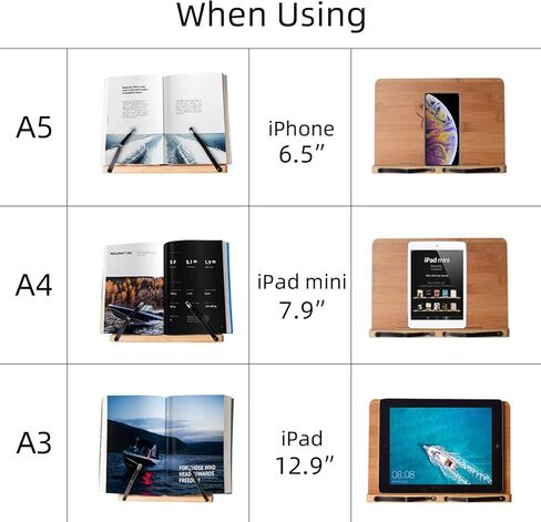 wishacc Book Stand Height Adjustable - X-Large Table Side Bamboo Reading Mount Holder with Clamp for Reading Hands Free, Desktop Cookbook Rest 15.4 x 11 inch in Kuwait