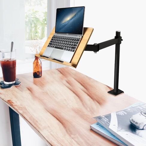 wishacc Book Stand Height Adjustable - X-Large Table Side Bamboo Reading Mount Holder with Clamp for Reading Hands Free, Desktop Cookbook Rest 15.4 x 11 inch in Kuwait