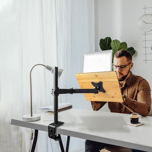 wishacc Book Stand Height Adjustable - X-Large Table Side Bamboo Reading Mount Holder with Clamp for Reading Hands Free, Desktop Cookbook Rest 15.4 x 11 inch in Kuwait