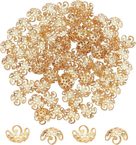 UNICRAFTALE About 100Pcs Bead Cap 304 Stainless Steel Flower Bead Caps Golden Bead End Caps 8mm Tibetan Gold Spacer Beads Caps for Bracelet Necklace Earrings Jewelry Making Supplies in Saudi Arabia