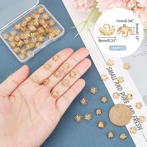 UNICRAFTALE About 100Pcs Bead Cap 304 Stainless Steel Flower Bead Caps Golden Bead End Caps 8mm Tibetan Gold Spacer Beads Caps for Bracelet Necklace Earrings Jewelry Making Supplies in Saudi Arabia