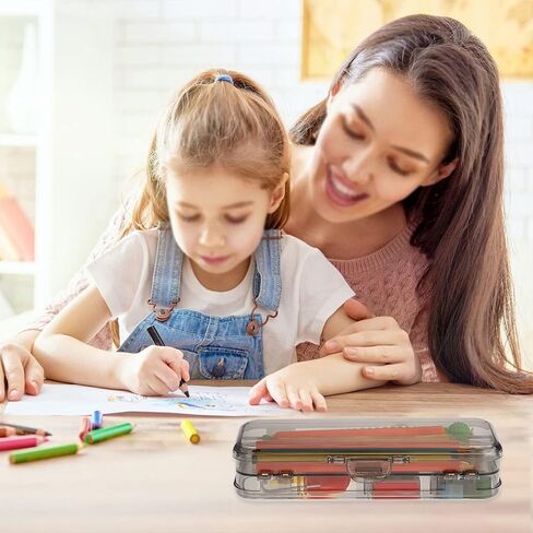 صندوق أقلام الرصاص BTSKY ذو الطابقين، صندوق قرطاسية بلاستيكي شفاف مع 4 فواصل مقسمة مسطرة قابلة للإزالة، صندوق أدوات منزلي متعدد الشبكات مع 6 مقصورات لمشابك ممحاة أقلام الرصاص (أسود شفاف) in Kuwait