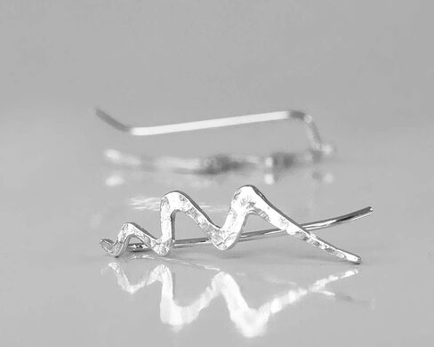 Pair of Wave Ear climbers, Unique Hammered 925 Sterling Silver Statement Glam Crawler Earrings, Lightning Ear Sweeps, Length 1 Inch, Cool Handmade Jewelry for Women by Sigalagia in Saudi Arabia