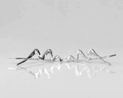 Pair of Wave Ear climbers, Unique Hammered 925 Sterling Silver Statement Glam Crawler Earrings, Lightning Ear Sweeps, Length 1 Inch, Cool Handmade Jewelry for Women by Sigalagia in Saudi Arabia
