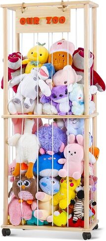Stuffed Animal Storage - Stuffed Animal Zoo Wood Soft Toy Organizer Plush Toy Holder Nursery Room Organizer Zoo Cage Stuffed Animal Holder Nursery Playroom in Saudi Arabia