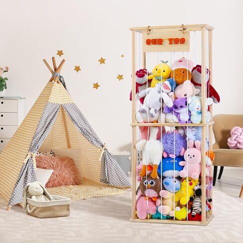 Stuffed Animal Storage - Stuffed Animal Zoo Wood Soft Toy Organizer Plush Toy Holder Nursery Room Organizer Zoo Cage Stuffed Animal Holder Nursery Playroom in Saudi Arabia
