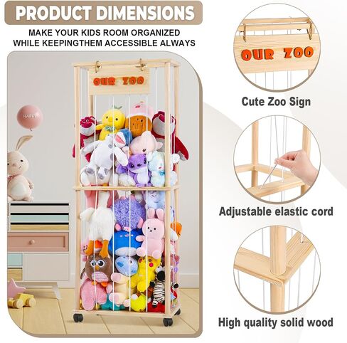 Stuffed Animal Storage - Stuffed Animal Zoo Wood Soft Toy Organizer Plush Toy Holder Nursery Room Organizer Zoo Cage Stuffed Animal Holder Nursery Playroom in Saudi Arabia