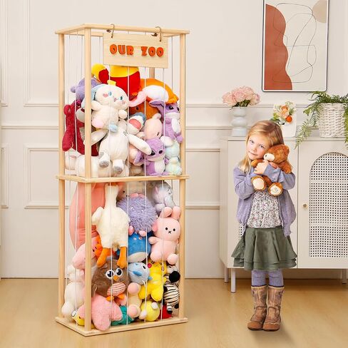 Stuffed Animal Storage - Stuffed Animal Zoo Wood Soft Toy Organizer Plush Toy Holder Nursery Room Organizer Zoo Cage Stuffed Animal Holder Nursery Playroom in Saudi Arabia