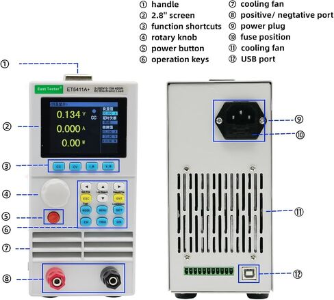 جهاز اختبار الحمل الإلكتروني ET5420A+ جهاز اختبار الحمل USB DC ثنائي القناة، محلل إمداد طاقة بطارية الليثيوم (0-150 فولت، 0-20 أمبير*2، 0-200 واط*2) in Kuwait