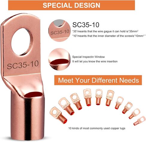 240pcs Copper Wire Lugs Battery Terminals Battery Cable Ends, AWG 2 4 6 8 10/12 Gauge Wire Connectors, 110Pcs Wire Lugs Terminal Connectors with 130Pcs Heat Shrink Tubing for Marine Electrical in Saudi Arabia