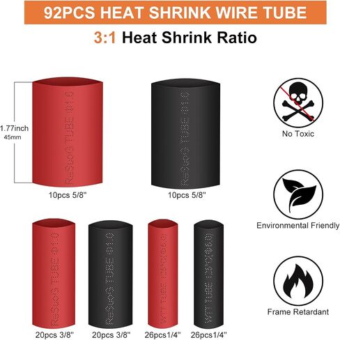 240pcs Copper Wire Lugs Battery Terminals Battery Cable Ends, AWG 2 4 6 8 10/12 Gauge Wire Connectors, 110Pcs Wire Lugs Terminal Connectors with 130Pcs Heat Shrink Tubing for Marine Electrical in Saudi Arabia
