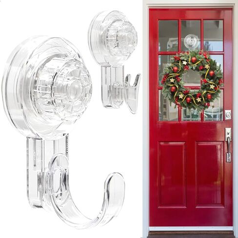 Wreath Door Hanger,Suction Cup Hooks Wreath Hangers for Front Door,2pcs Clear Heavy Duty Suction Cups Wreath Hanger for Window Glass Door Easter Halloween Christmas Welcome Sign for Front Door Décor in Saudi Arabia