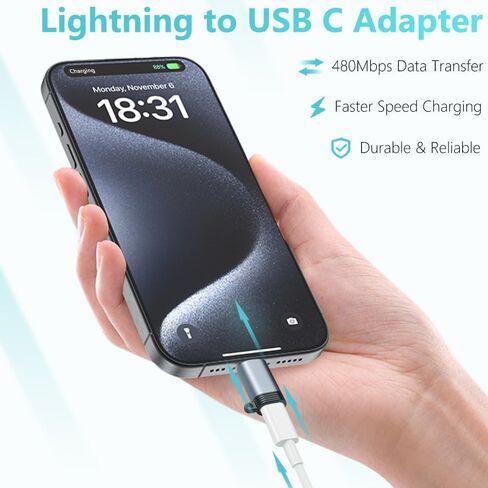 محول Lightning إلى USB C، 4 حزم محول USB C إلى Lightning لأجهزة iPhone 15/15 Pro/15 Pro Max/15 Plus، iPad Air، Samsung، يدعم الشحن ونقل البيانات، وليس للصوت/OTG in Kuwait