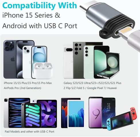 محول Lightning إلى USB C، 4 حزم محول USB C إلى Lightning لأجهزة iPhone 15/15 Pro/15 Pro Max/15 Plus، iPad Air، Samsung، يدعم الشحن ونقل البيانات، وليس للصوت/OTG in Kuwait