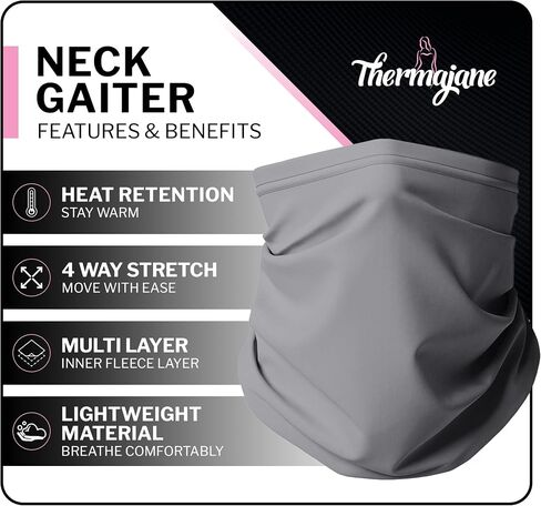 Thermajane Fleece Neck Warmer | Neck Warmers for Women | Neck Gaiters for Women | Buff | Face Mask for Cold Weather | Ski Mask, Grey (2 Pack) in Saudi Arabia