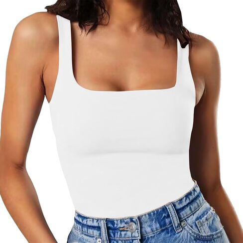 MISSJOY Women's Square Neck Sleeveless Slimming Going Out Tank Tops Bodysuits Clubwear in Saudi Arabia