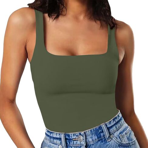MISSJOY Women's Square Neck Sleeveless Slimming Going Out Tank Tops Bodysuits Clubwear in Saudi Arabia