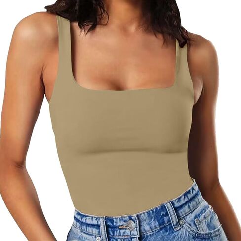 MISSJOY Women's Square Neck Sleeveless Slimming Going Out Tank Tops Bodysuits Clubwear in Saudi Arabia