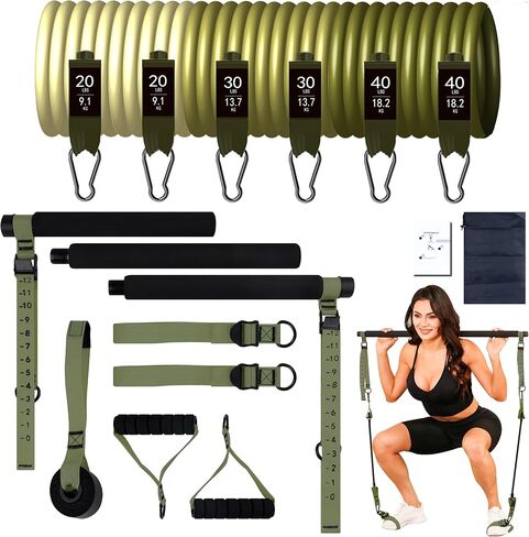 طقم بار بيلاتيس مع أشرطة مقاومة، مجموعة أربطة مقاومة مع بار، معدات بيلاتيس محمولة للتمرين في صالة الألعاب الرياضية المنزلية in Kuwait