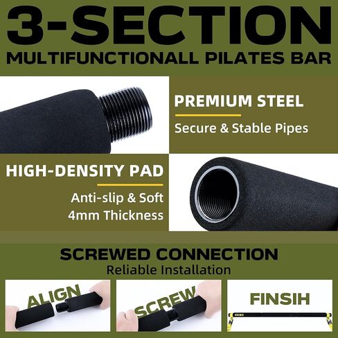 طقم بار بيلاتيس مع أشرطة مقاومة، مجموعة أربطة مقاومة مع بار، معدات بيلاتيس محمولة للتمرين في صالة الألعاب الرياضية المنزلية in Kuwait
