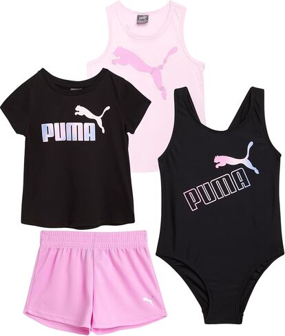 PUMA Girls' Swimsuit Set - Bathing Suit with Cover Up Tank Top and Shorts or Sleeveless Romper - Swim Set for Girls (4-6X) in Saudi Arabia