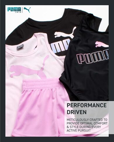 PUMA Girls' Swimsuit Set - Bathing Suit with Cover Up Tank Top and Shorts or Sleeveless Romper - Swim Set for Girls (4-6X) in Saudi Arabia