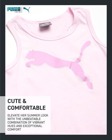PUMA Girls' Swimsuit Set - Bathing Suit with Cover Up Tank Top and Shorts or Sleeveless Romper - Swim Set for Girls (4-6X) in Saudi Arabia