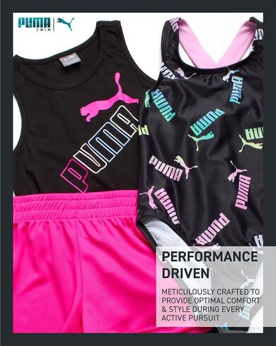 PUMA Girls' Swimsuit Set - Bathing Suit with Cover Up Tank Top and Shorts or Sleeveless Romper - Swim Set for Girls (4-6X) in Saudi Arabia
