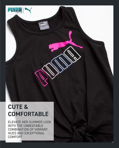 PUMA Girls' Swimsuit Set - Bathing Suit with Cover Up Tank Top and Shorts or Sleeveless Romper - Swim Set for Girls (4-6X) in Saudi Arabia