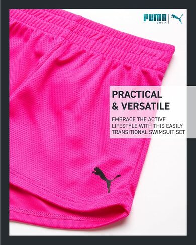 PUMA Girls' Swimsuit Set - Bathing Suit with Cover Up Tank Top and Shorts or Sleeveless Romper - Swim Set for Girls (4-6X) in Saudi Arabia
