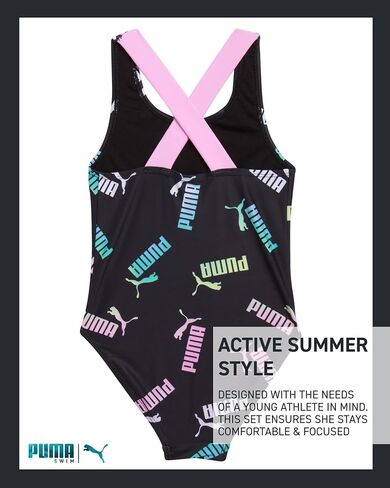 PUMA Girls' Swimsuit Set - Bathing Suit with Cover Up Tank Top and Shorts or Sleeveless Romper - Swim Set for Girls (4-6X) in Saudi Arabia