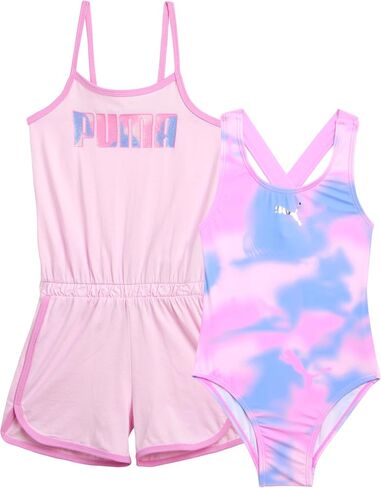 PUMA Girls' Swimsuit Set - Bathing Suit with Cover Up Tank Top and Shorts or Sleeveless Romper - Swim Set for Girls (4-6X) in Saudi Arabia