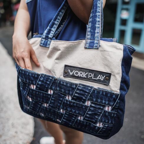WOKKPLAY : Entwine Upcycled Handmade bag Hand Bag Fashion Handbags Hand purse Front pocket zipper with Lining Courier book bag in Saudi Arabia