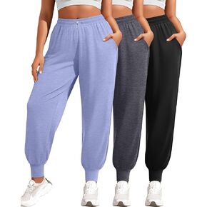 3 Pack Women Plus Size Lounge Joggers Sweatpants Casual Lightweight Yoga Jogger Running Workout Pant with Pockets in Kuwait