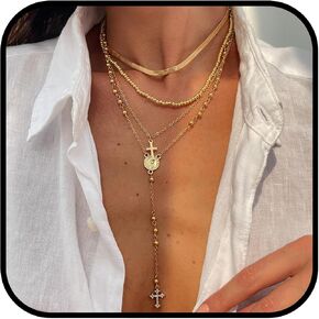 Dainty Cross Y Layered Long Chain Necklace for Women Religious Catholic Virgin Mary Pendant Hypoallergenic Layered Chain Lariat Trendy Jewelry Gift for Her in Saudi Arabia
