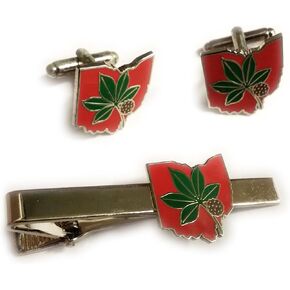 Ohio State Buckeyes Leaf Suit Work Wedding TIE BAR CLIP CUFFLINKS SET in Saudi Arabia