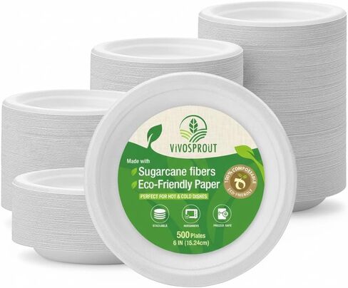 Disposable Compostable Paper Plates 9 Inch [125-Pack], Heavy Duty, Eco-Friendly made with Biodegradable Bagasse for Parties and Picinic, (Natural-Brown) in Saudi Arabia