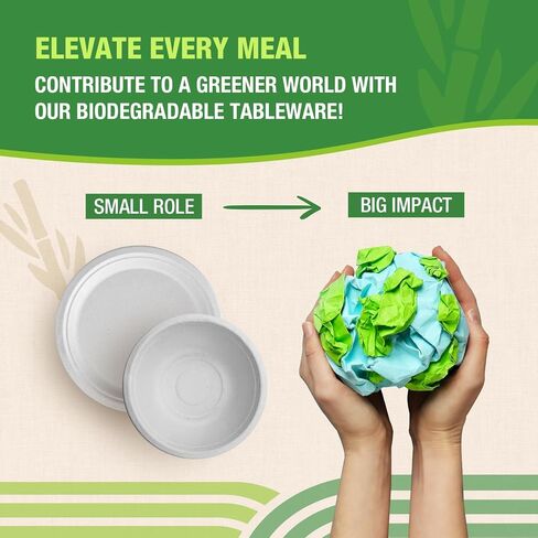Disposable Compostable Paper Plates 9 Inch [125-Pack], Heavy Duty, Eco-Friendly made with Biodegradable Bagasse for Parties and Picinic, (Natural-Brown) in Saudi Arabia