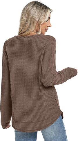 WIHOLL Tunic Tops for Women Loose Fit Dressy Waffle Knit Long Sleeve Shirts Trendy Fall Fashion Crewneck Sweaters Curved Hem in Saudi Arabia