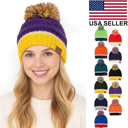 ScarvesMe Exclusive University College School Team Color Pom Pom Skully Beanie Hat Cap in Saudi Arabia