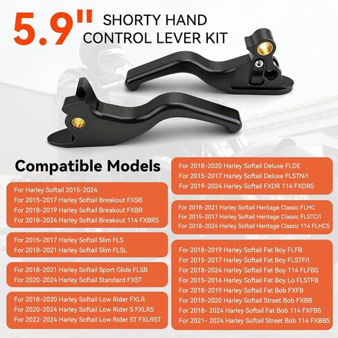Jerbor 3 Finger 5.9" Shorty Brake Clutch Levers Kit for 2015-2024 Harley Softail Standard Street Bob Low Rider/S Sport Glide, CNC Aluminum Alloy Hand Control Lever Kit for 2015-2024 Most Softail in Saudi Arabia