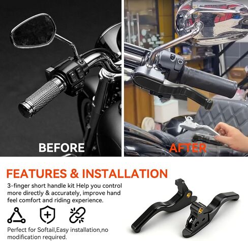 Jerbor 3 Finger 5.9" Shorty Brake Clutch Levers Kit for 2015-2024 Harley Softail Standard Street Bob Low Rider/S Sport Glide, CNC Aluminum Alloy Hand Control Lever Kit for 2015-2024 Most Softail in Saudi Arabia