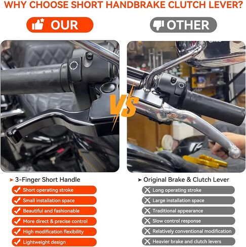 Jerbor 3 Finger 5.9" Shorty Brake Clutch Levers Kit for 2015-2024 Harley Softail Standard Street Bob Low Rider/S Sport Glide, CNC Aluminum Alloy Hand Control Lever Kit for 2015-2024 Most Softail in Saudi Arabia