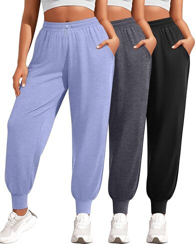 3 Pack Women Plus Size Lounge Joggers Sweatpants Casual Lightweight Yoga Jogger Running Workout Pant with Pockets in Kuwait