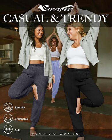 3 Pack Women Plus Size Lounge Joggers Sweatpants Casual Lightweight Yoga Jogger Running Workout Pant with Pockets in Kuwait