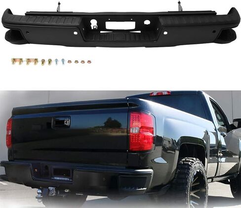 SCITOO Heavy Duty Steel Rear Bumper fit for 2014-2018 for Chevy for Silverado 1500 for GMC for Sierra 1500 w/Park Texture Black Bumper,Comes with Parking Sensor Holes in Saudi Arabia