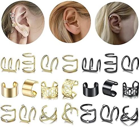 Minimalist Double Wrap Leaf Star Cross Ear Cuff Earrings Set,Dainty Charm No Piercing Ear Clip Fake Cartilage Earring Climber Simple Women jewelry in Saudi Arabia