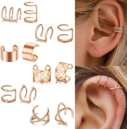 Minimalist Double Wrap Leaf Star Cross Ear Cuff Earrings Set,Dainty Charm No Piercing Ear Clip Fake Cartilage Earring Climber Simple Women jewelry in Saudi Arabia
